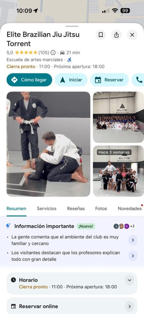 Perfil de Google Business de Elite Brazilian Jiu Jitsu Torrent